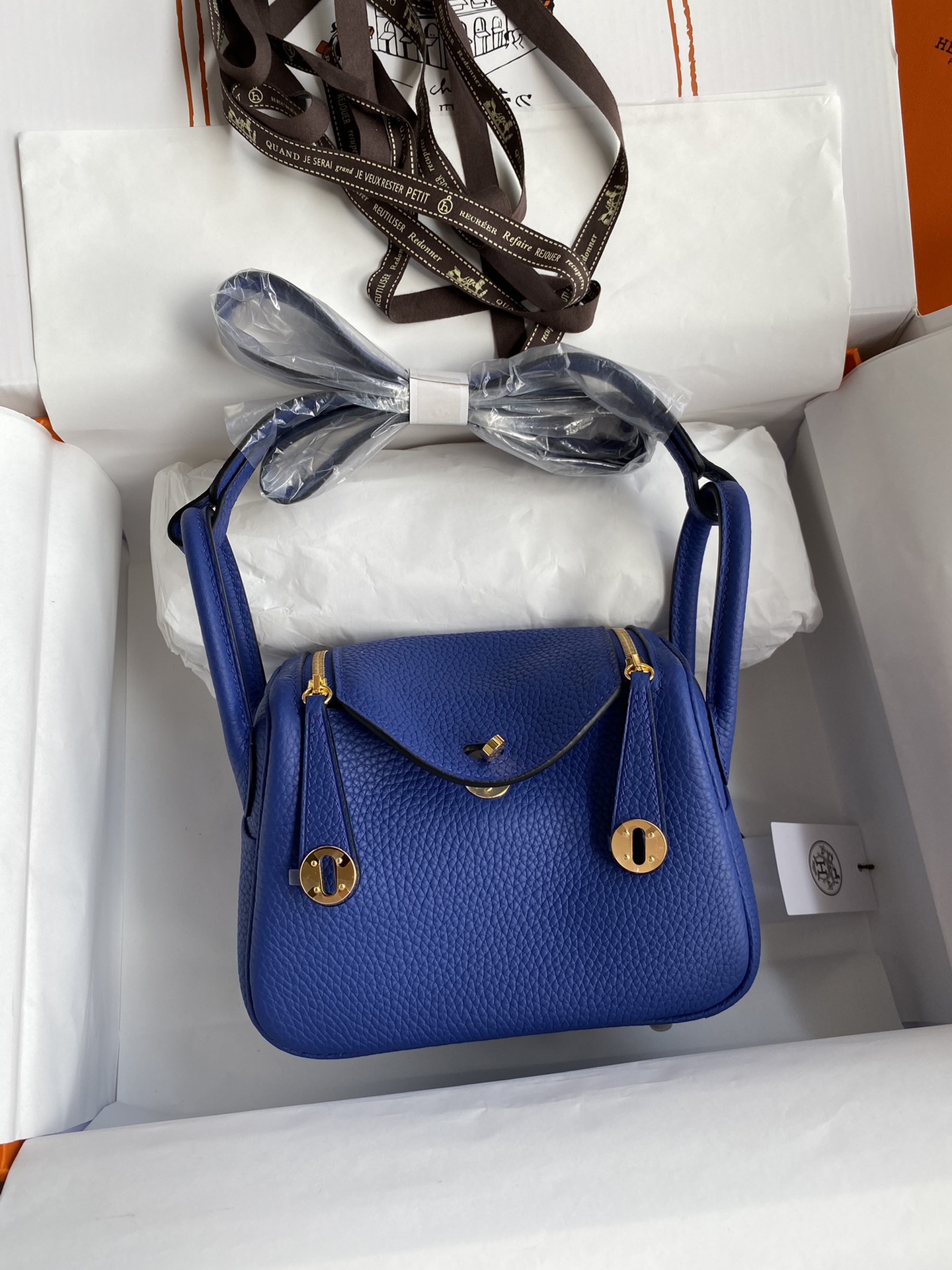 Hermes Mini Lindy 19cm Handbag Shoulder Bag In Blue Electric Clemence Leather